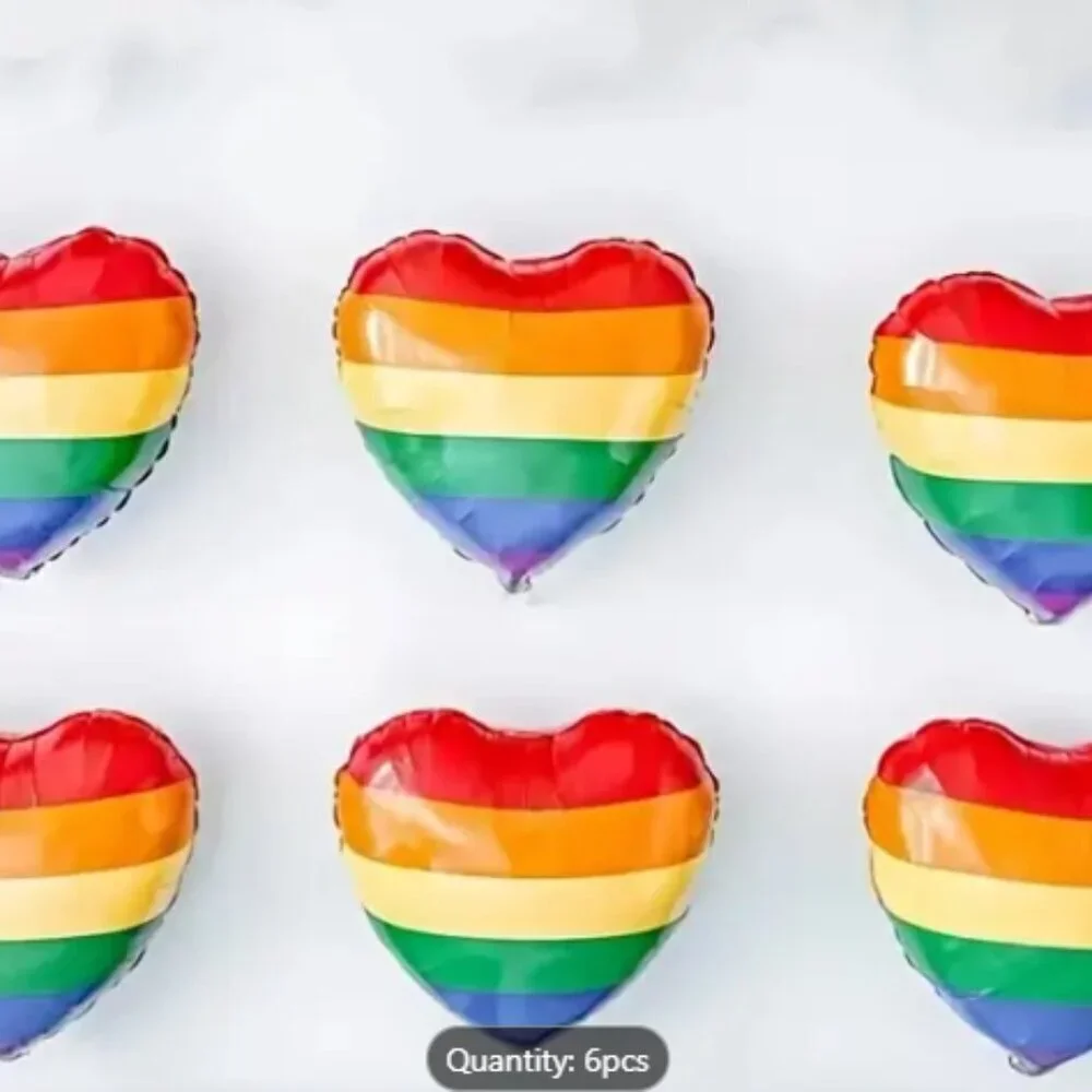 Rainbow Heart Pride Foil Balloons 6 pc BoPet NWT
